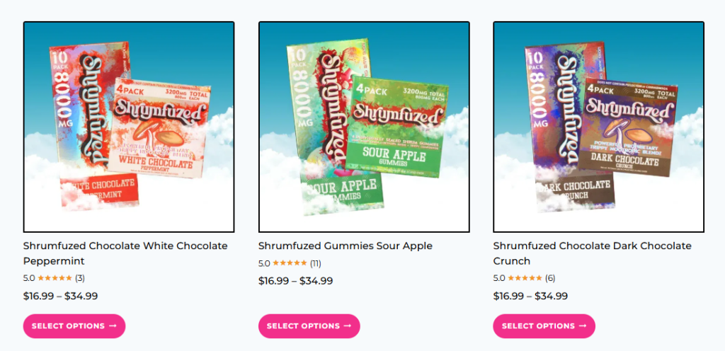 A collection of different mushroom gummies for sale