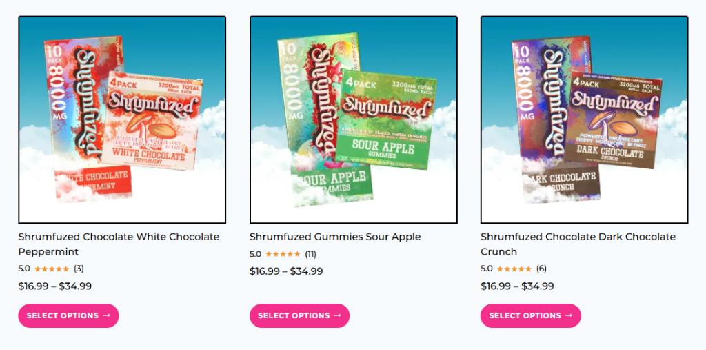 Collection of mushroom gummies and mushroom chocolate for sale