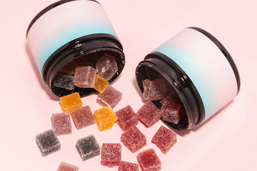 Functional mushroom gummies are shown in the image