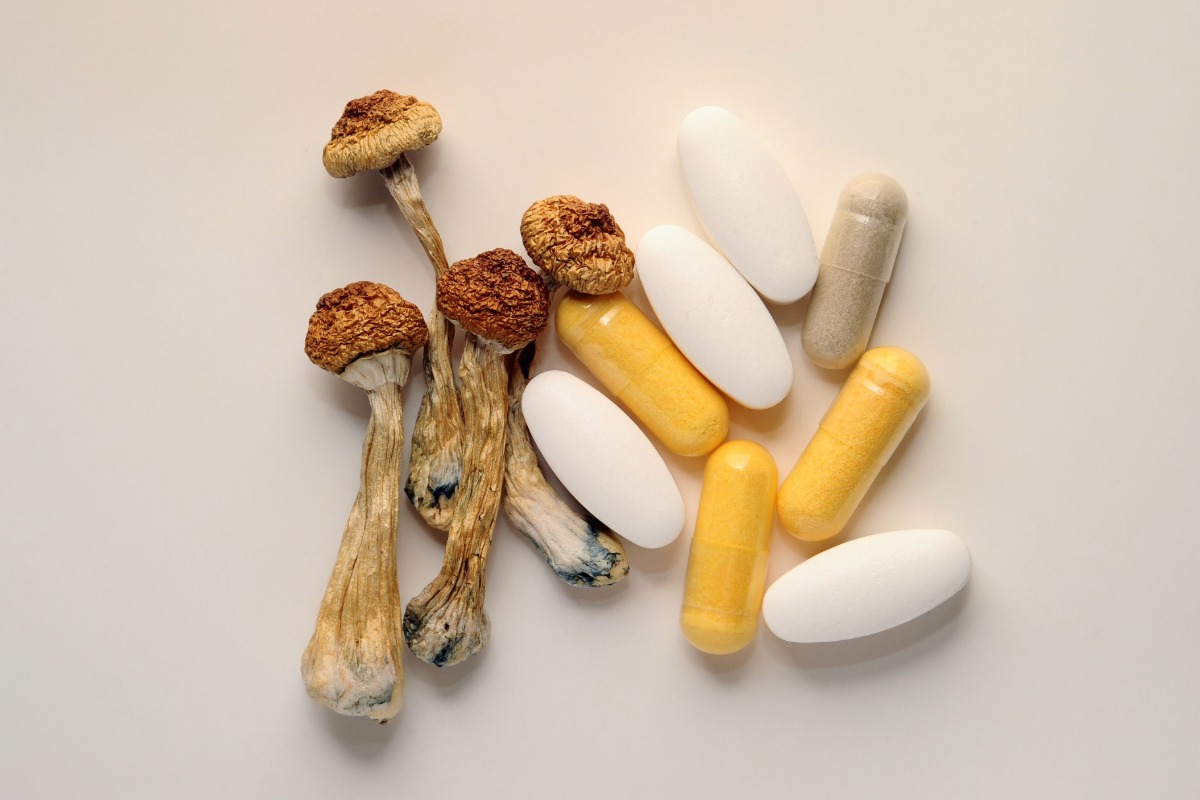 Mushroom supplements are kept with some antidepressant medicine