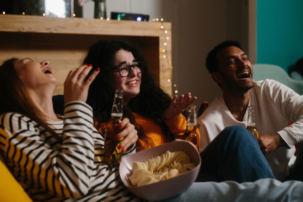 People watching comedy movies after consuming mushrooms